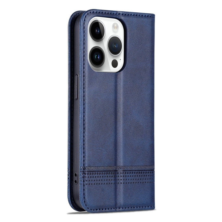For iPhone 15 Pro AZNS Magnetic Calf Texture Flip Leather Phone Case(Dark Blue) - HoMEdemic™ 