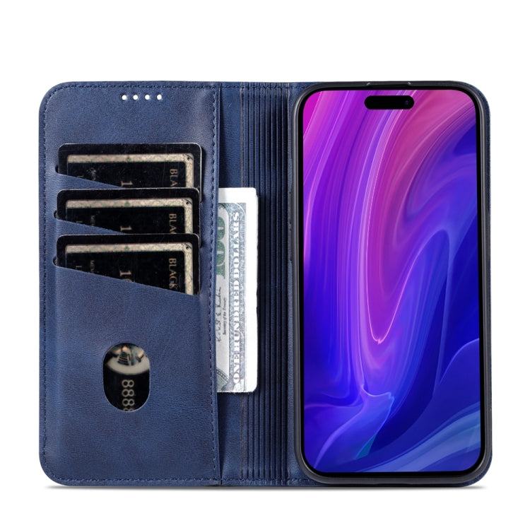 For iPhone 15 Pro AZNS Magnetic Calf Texture Flip Leather Phone Case(Dark Blue) - HoMEdemic™ 
