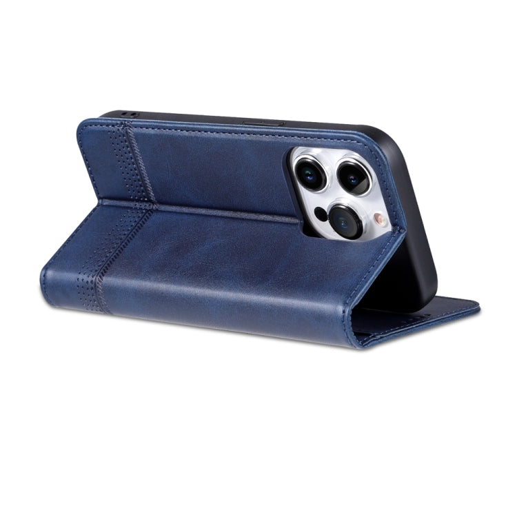 For iPhone 15 Pro AZNS Magnetic Calf Texture Flip Leather Phone Case(Dark Blue) - HoMEdemic™ 