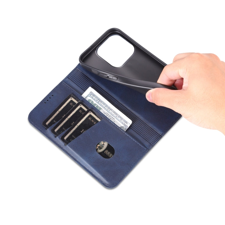 For iPhone 15 Pro AZNS Magnetic Calf Texture Flip Leather Phone Case(Dark Blue) - HoMEdemic™ 