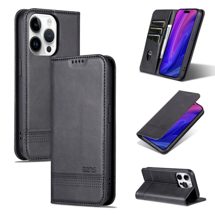 For iPhone 15 Pro AZNS Magnetic Calf Texture Flip Leather Phone Case(Black) - HoMEdemic™ 