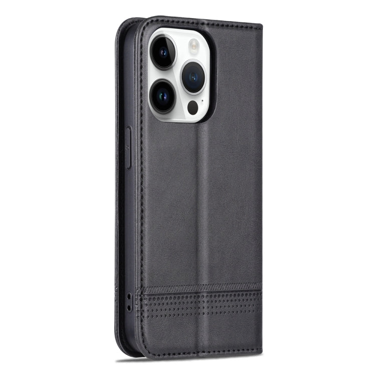 For iPhone 15 Pro AZNS Magnetic Calf Texture Flip Leather Phone Case(Black) - HoMEdemic™ 