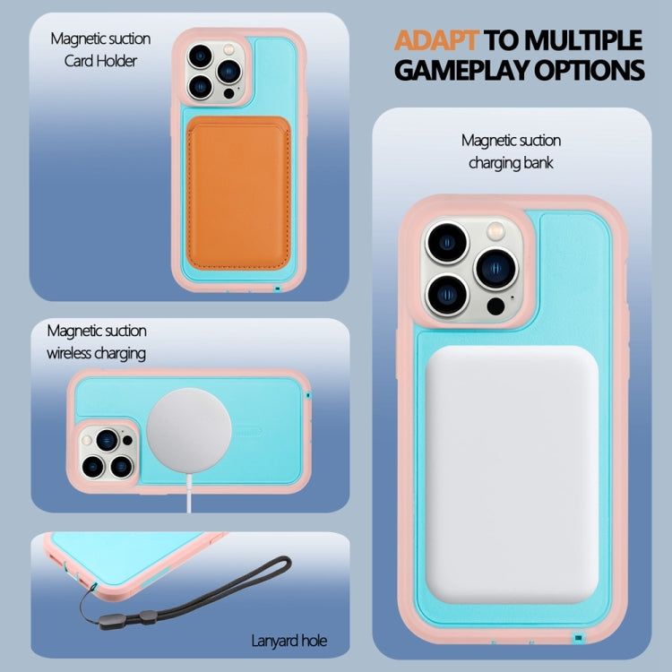 For iPhone 15 Pro Max Defender Series XT MagSafe Magnetic PC + TPU Shockproof Phone Case(Turquoise+Pink) - HoMEdemic™ 