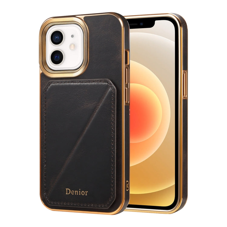For iPhone 12 / 12 Pro Denior Oil Wax Leather Electroplating Card Slot Holder Phone Case(Black) - HoMEdemic™ 
