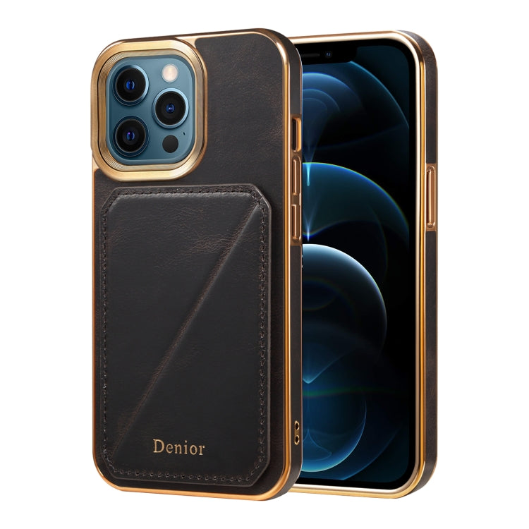 For iPhone 12 Pro Max Denior Oil Wax Leather Electroplating Card Slot Holder Phone Case(Black) - HoMEdemic™ 