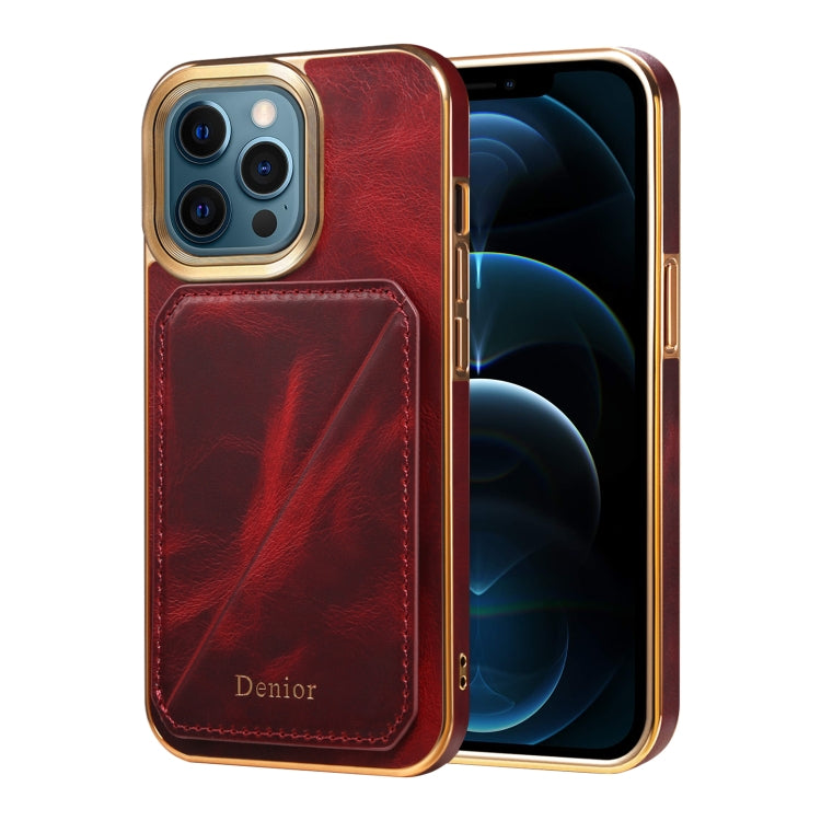 For iPhone 12 Pro Max Denior Oil Wax Leather Electroplating Card Slot Holder Phone Case(Red) - HoMEdemic™ 