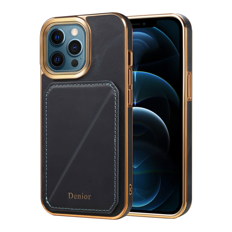 For iPhone 12 Pro Max Denior Oil Wax Leather Electroplating Card Slot Holder Phone Case(Blue) - HoMEdemic™ 
