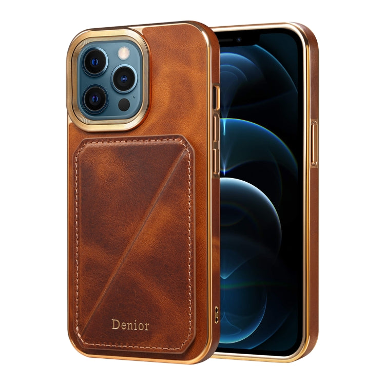 For iPhone 12 Pro Max Denior Oil Wax Leather Electroplating Card Slot Holder Phone Case(Brown) - HoMEdemic™ 