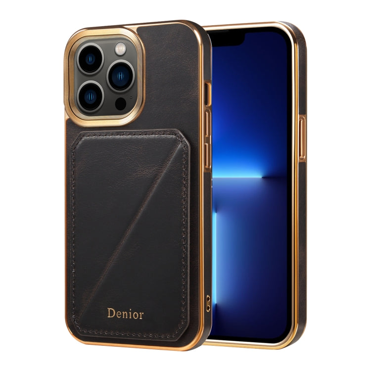 For iPhone 13 Pro Denior Oil Wax Leather Electroplating Card Slot Holder Phone Case(Black) - HoMEdemic™ 