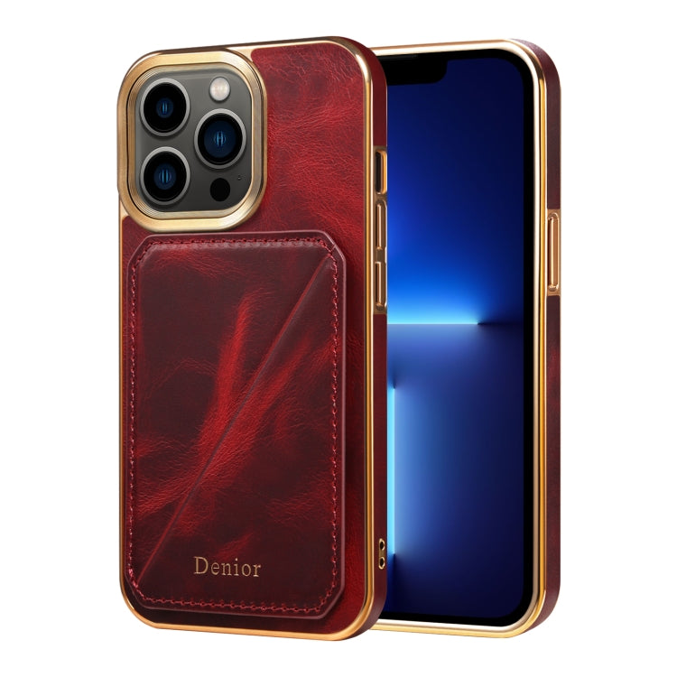 For iPhone 13 Pro Denior Oil Wax Leather Electroplating Card Slot Holder Phone Case(Red) - HoMEdemic™ 