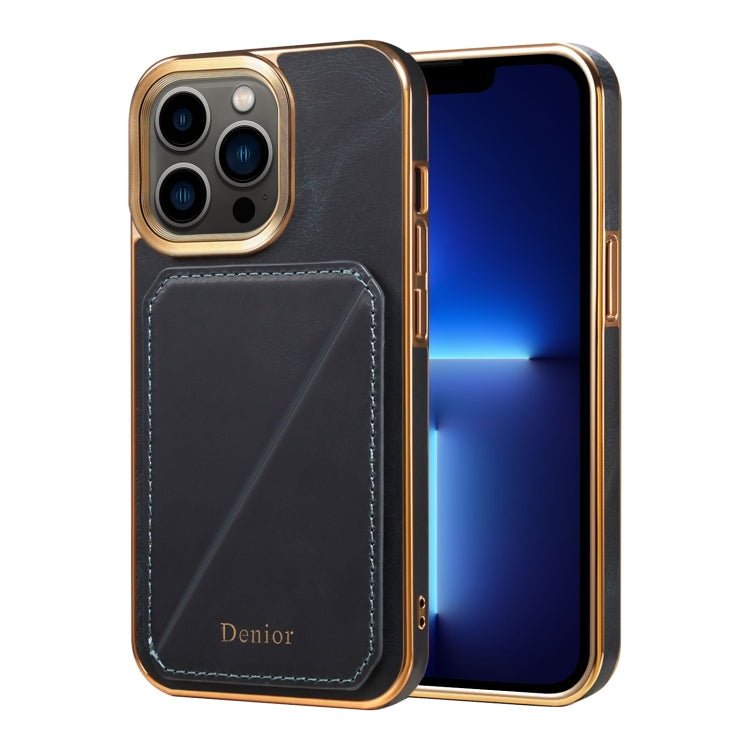 For iPhone 13 Pro Denior Oil Wax Leather Electroplating Card Slot Holder Phone Case(Blue) - HoMEdemic™ 