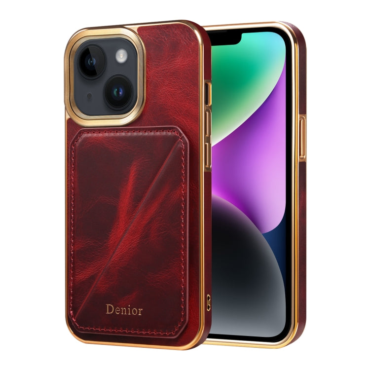 For iPhone 14 Denior Oil Wax Leather Electroplating Card Slot Holder Phone Case(Red) - HoMEdemic™ 