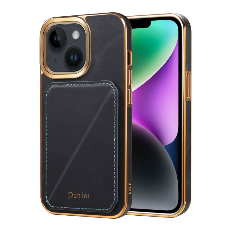 For iPhone 14 Denior Oil Wax Leather Electroplating Card Slot Holder Phone Case(Blue) - HoMEdemic™ 