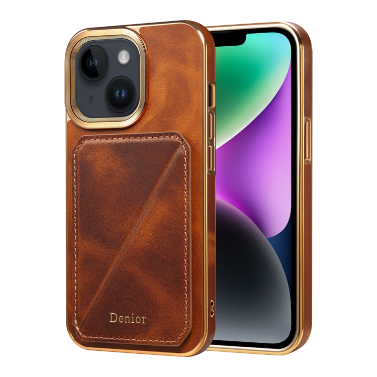 For iPhone 14 Denior Oil Wax Leather Electroplating Card Slot Holder Phone Case(Brown) - HoMEdemic™ 