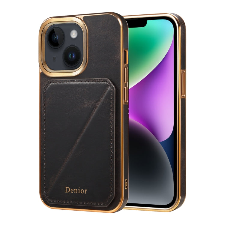 For iPhone 14 Plus Denior Oil Wax Leather Electroplating Card Slot Holder Phone Case(Black) - HoMEdemic™ 