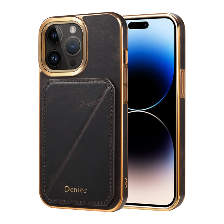For iPhone 14 Pro Denior Oil Wax Leather Electroplating Card Slot Holder Phone Case(Black) - HoMEdemic™ 