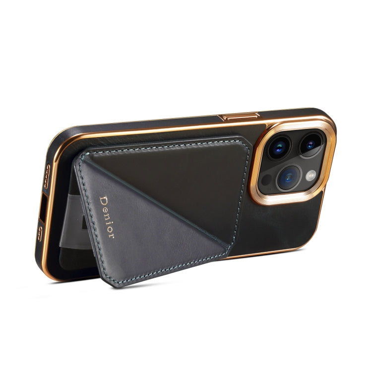 For iPhone 14 Pro Denior Oil Wax Leather Electroplating Card Slot Holder Phone Case(Blue) - HoMEdemic™ 