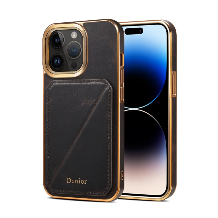 For iPhone 15 Pro Denior Oil Wax Leather Electroplating Card Slot Holder Phone Case(Black) - HoMEdemic™ 