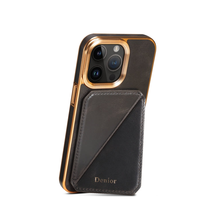 For iPhone 15 Pro Denior Oil Wax Leather Electroplating Card Slot Holder Phone Case(Black) - HoMEdemic™ 