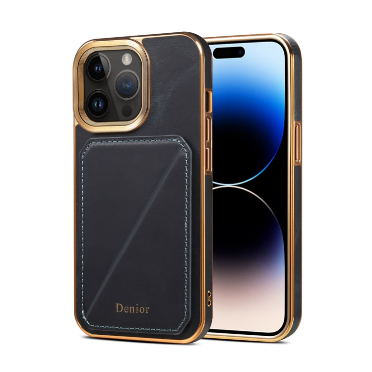 For iPhone 15 Pro Denior Oil Wax Leather Electroplating Card Slot Holder Phone Case(Blue) - HoMEdemic™ 