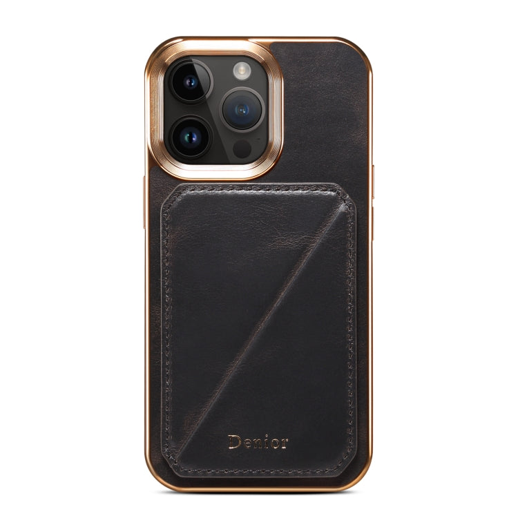 For iPhone 15 Plus Denior Oil Wax Leather Electroplating Card Slot Holder Phone Case(Black) - HoMEdemic™ 