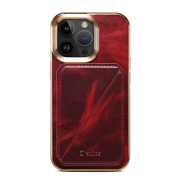 For iPhone 15 Plus Denior Oil Wax Leather Electroplating Card Slot Holder Phone Case(Red) - HoMEdemic™ 