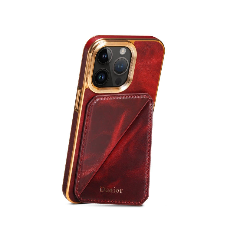 For iPhone 15 Plus Denior Oil Wax Leather Electroplating Card Slot Holder Phone Case(Red) - HoMEdemic™ 