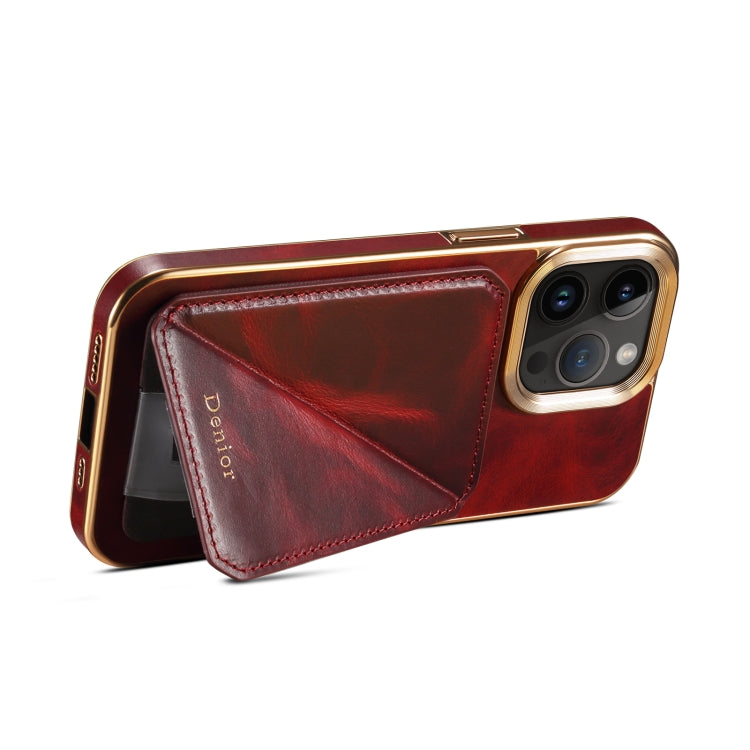 For iPhone 15 Plus Denior Oil Wax Leather Electroplating Card Slot Holder Phone Case(Red) - HoMEdemic™ 