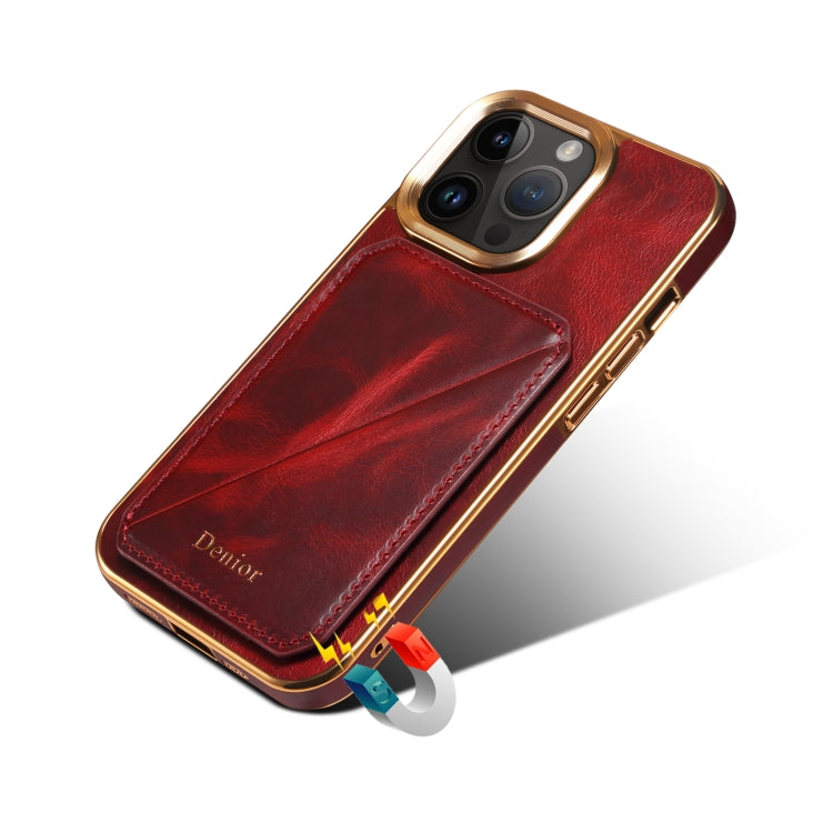 For iPhone 15 Plus Denior Oil Wax Leather Electroplating Card Slot Holder Phone Case(Red) - HoMEdemic™ 