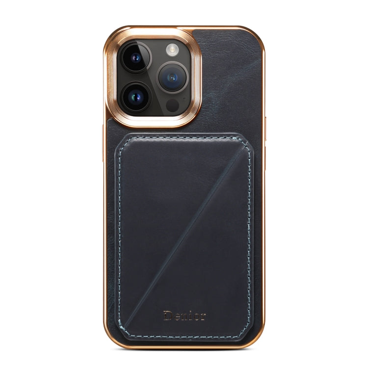 For iPhone 15 Plus Denior Oil Wax Leather Electroplating Card Slot Holder Phone Case(Blue) - HoMEdemic™ 