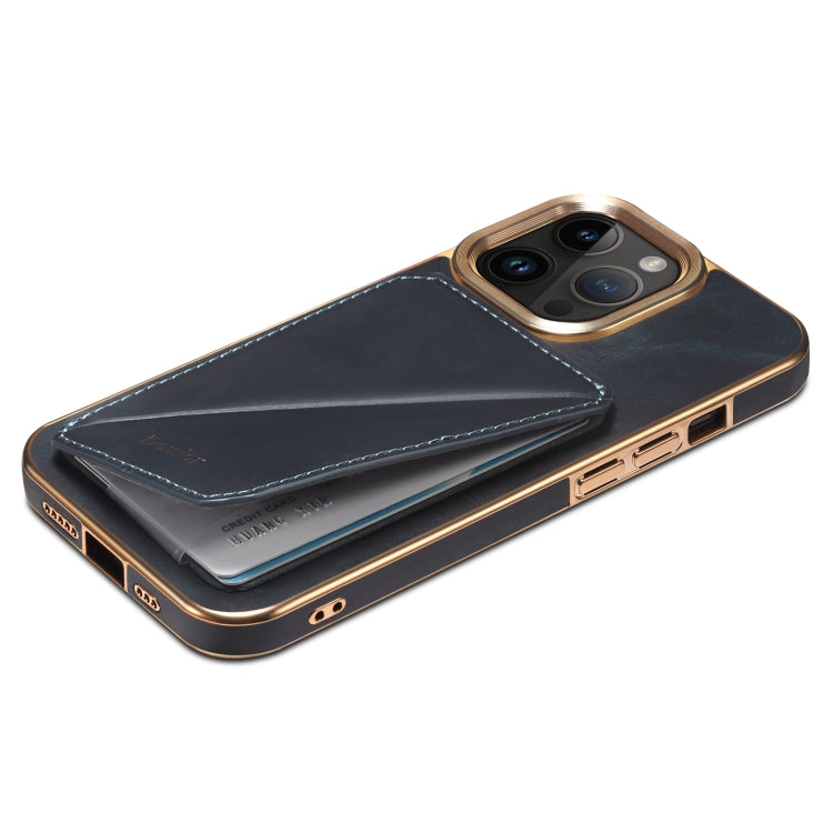 For iPhone 15 Plus Denior Oil Wax Leather Electroplating Card Slot Holder Phone Case(Blue) - HoMEdemic™ 