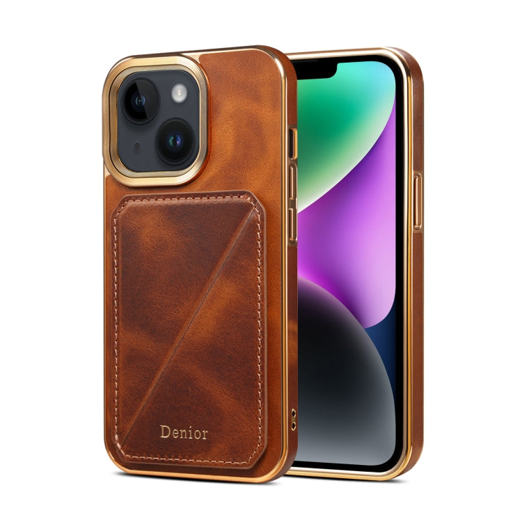 For iPhone 15 Plus Denior Oil Wax Leather Electroplating Card Slot Holder Phone Case(Brown) - HoMEdemic™ 