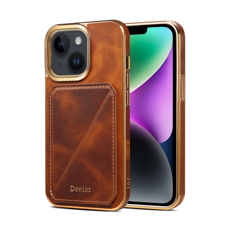 For iPhone 15 Denior Oil Wax Leather Electroplating Card Slot Holder Phone Case(Brown) - HoMEdemic™ 