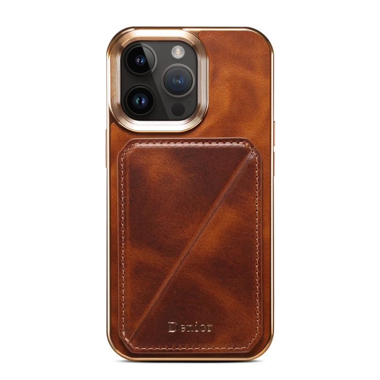 For iPhone 15 Denior Oil Wax Leather Electroplating Card Slot Holder Phone Case(Brown) - HoMEdemic™ 