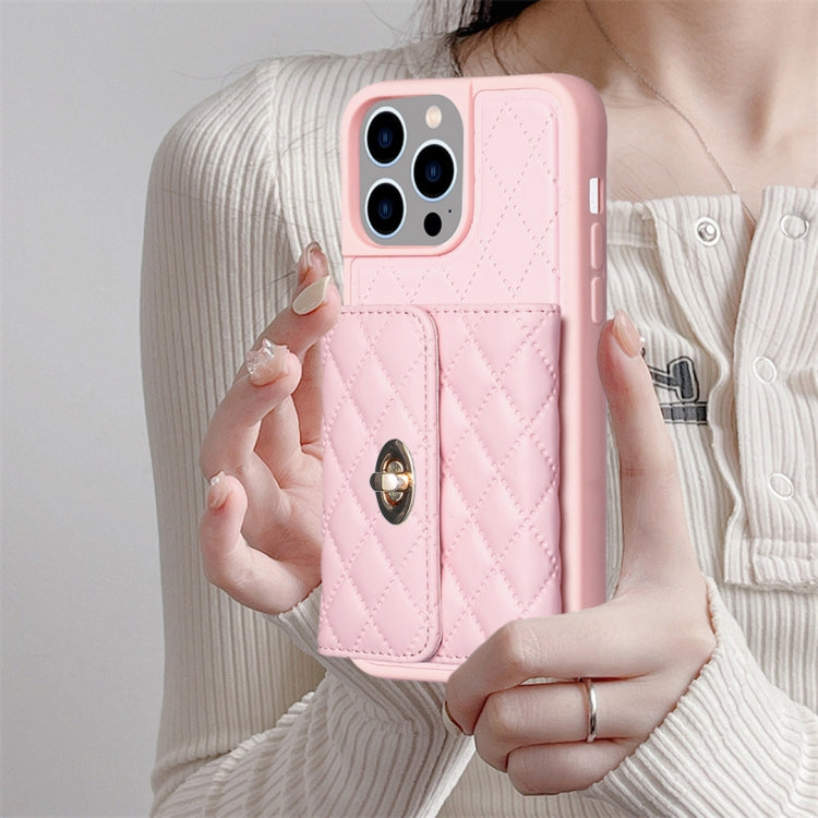 For iPhone 15 Pro Max Horizontal Wallet Rhombic Leather Phone Case(Pink) - HoMEdemic™ 