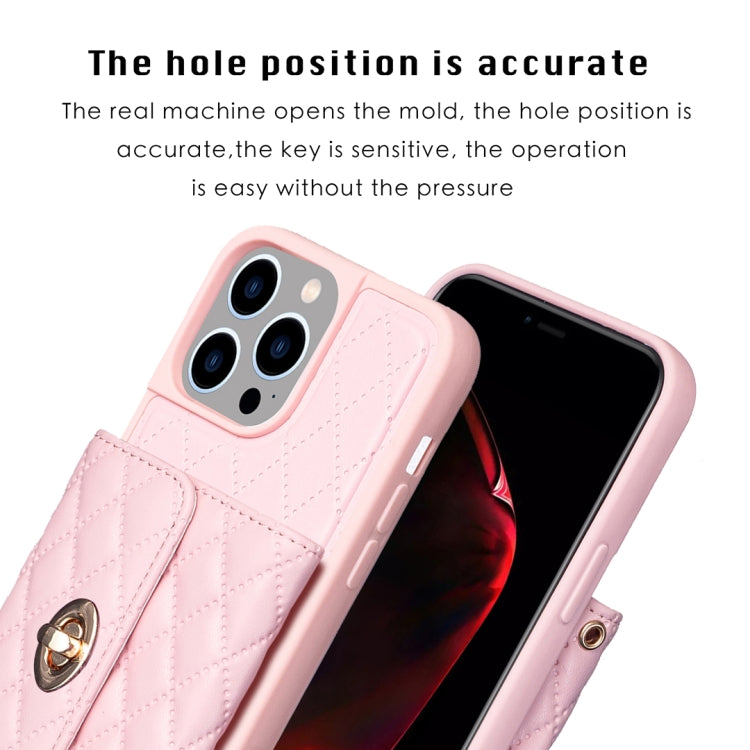 For iPhone 15 Pro Max Horizontal Wallet Rhombic Leather Phone Case(Pink) - HoMEdemic™ 