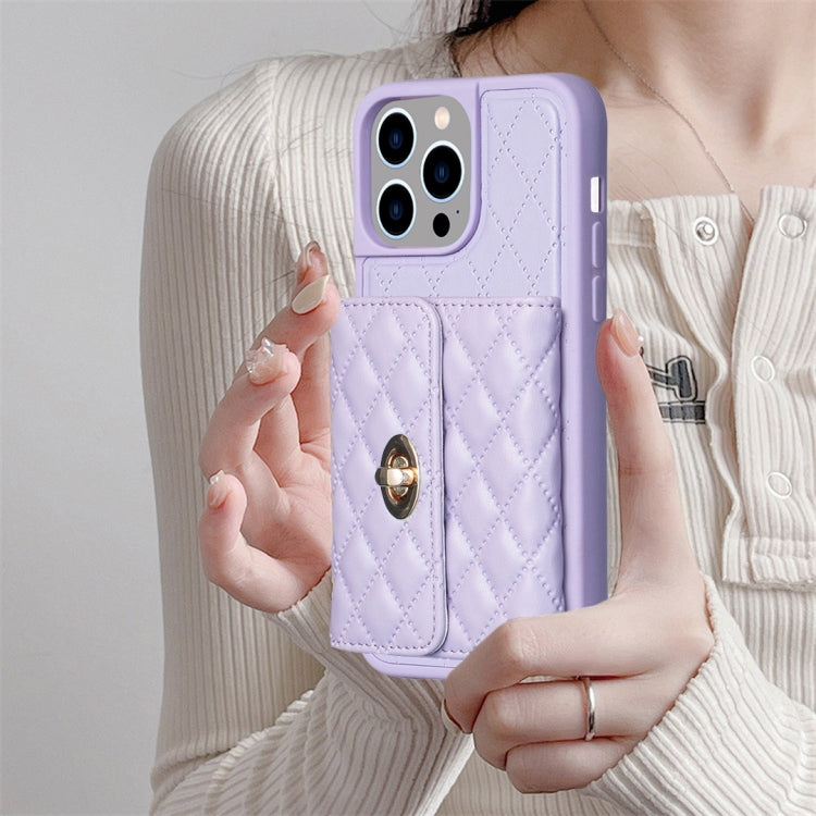 For iPhone 15 Pro Max Horizontal Wallet Rhombic Leather Phone Case(Purple) - HoMEdemic™ 