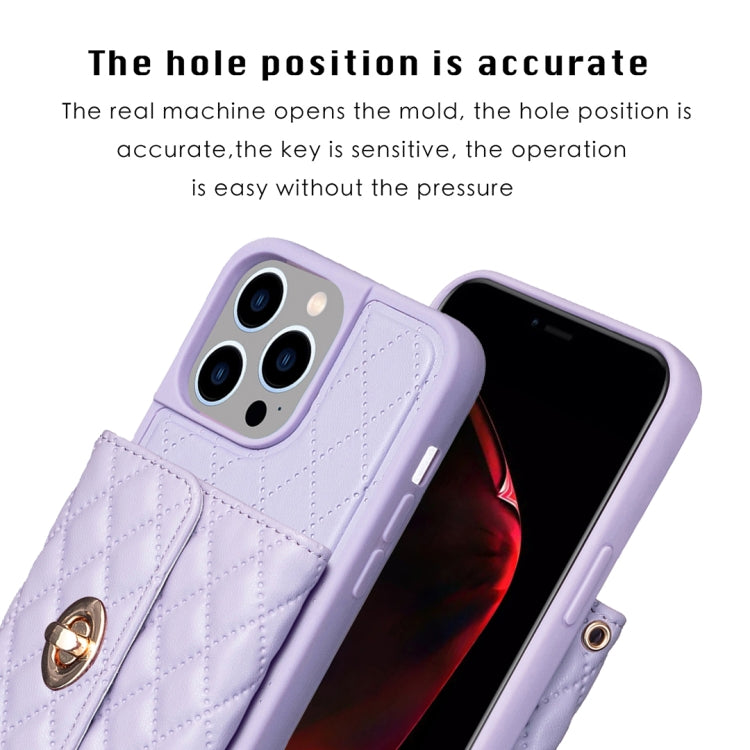 For iPhone 15 Pro Max Horizontal Wallet Rhombic Leather Phone Case(Purple) - HoMEdemic™ 