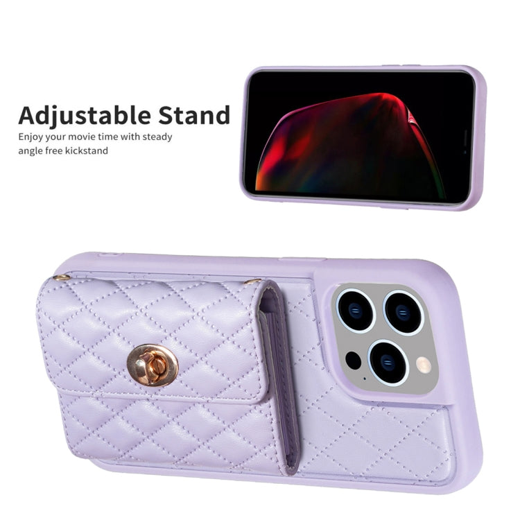 For iPhone 15 Pro Max Horizontal Wallet Rhombic Leather Phone Case(Purple) - HoMEdemic™ 