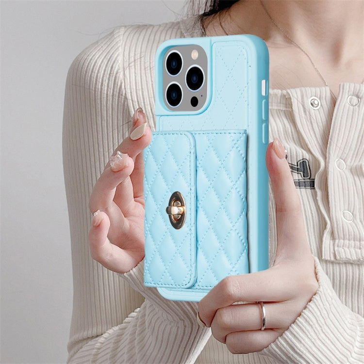 For iPhone 15 Pro Horizontal Wallet Rhombic Leather Phone Case(Blue) - HoMEdemic™ 