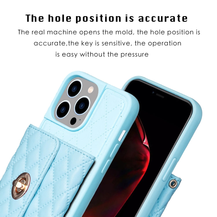 For iPhone 15 Pro Horizontal Wallet Rhombic Leather Phone Case(Blue) - HoMEdemic™ 