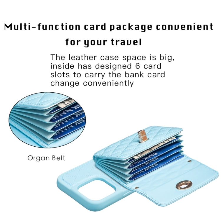 For iPhone 15 Pro Horizontal Wallet Rhombic Leather Phone Case(Blue) - HoMEdemic™ 