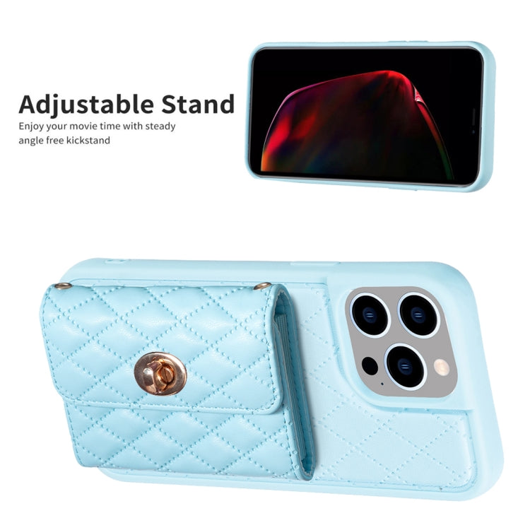 For iPhone 15 Pro Horizontal Wallet Rhombic Leather Phone Case(Blue) - HoMEdemic™ 