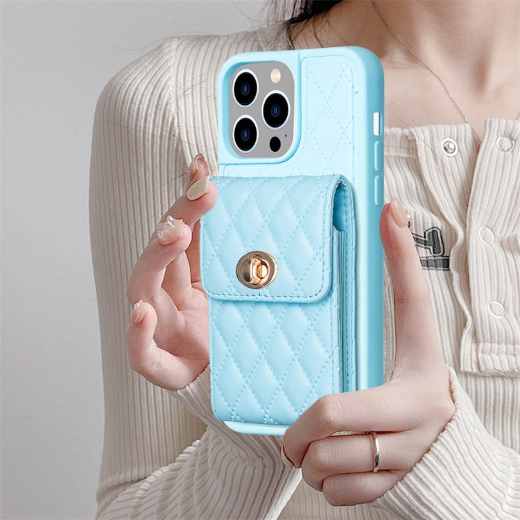 For iPhone 15 Pro Max Vertical Wallet Rhombic Leather Phone Case(Blue) - HoMEdemic™ 