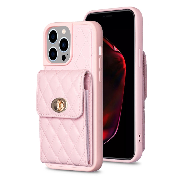 For iPhone 15 Pro Vertical Wallet Rhombic Leather Phone Case(Pink) - HoMEdemic™ 