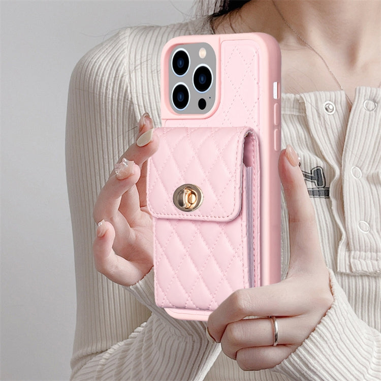 For iPhone 15 Pro Vertical Wallet Rhombic Leather Phone Case(Pink) - HoMEdemic™ 