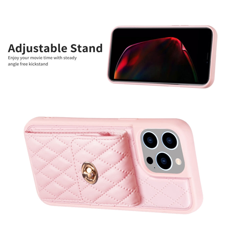 For iPhone 15 Pro Vertical Wallet Rhombic Leather Phone Case(Pink) - HoMEdemic™ 