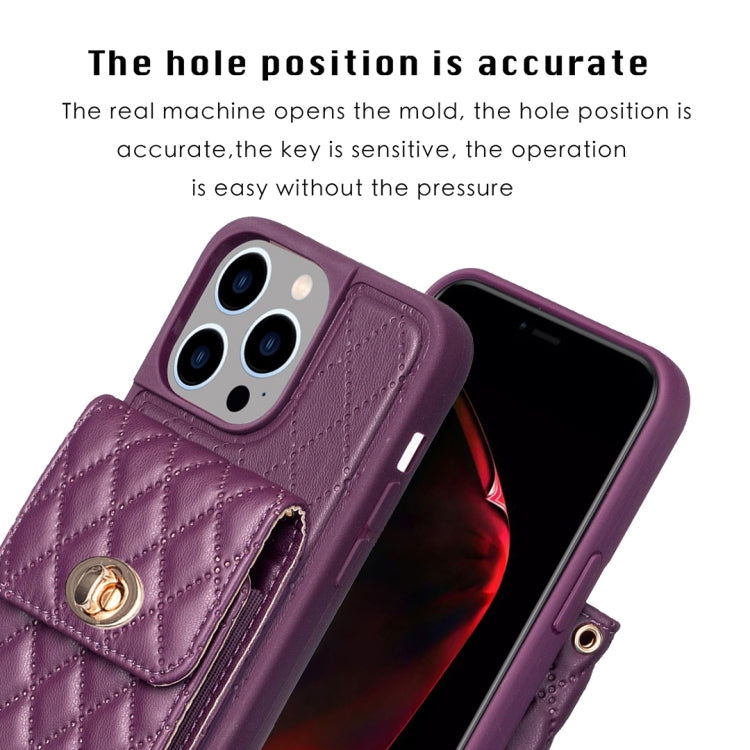 For iPhone 15 Pro Vertical Wallet Rhombic Leather Phone Case(Dark Purple) - HoMEdemic™ 