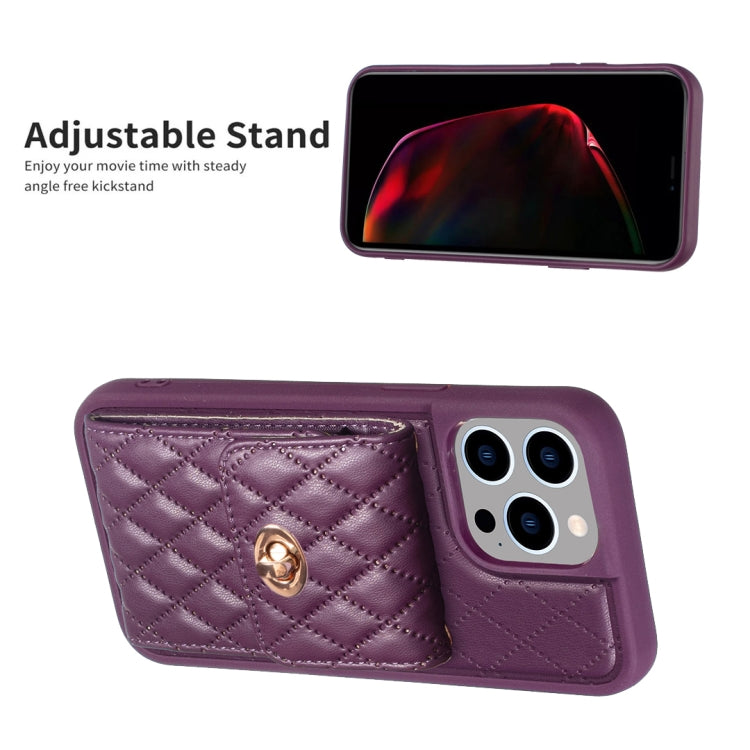 For iPhone 15 Pro Vertical Wallet Rhombic Leather Phone Case(Dark Purple) - HoMEdemic™ 