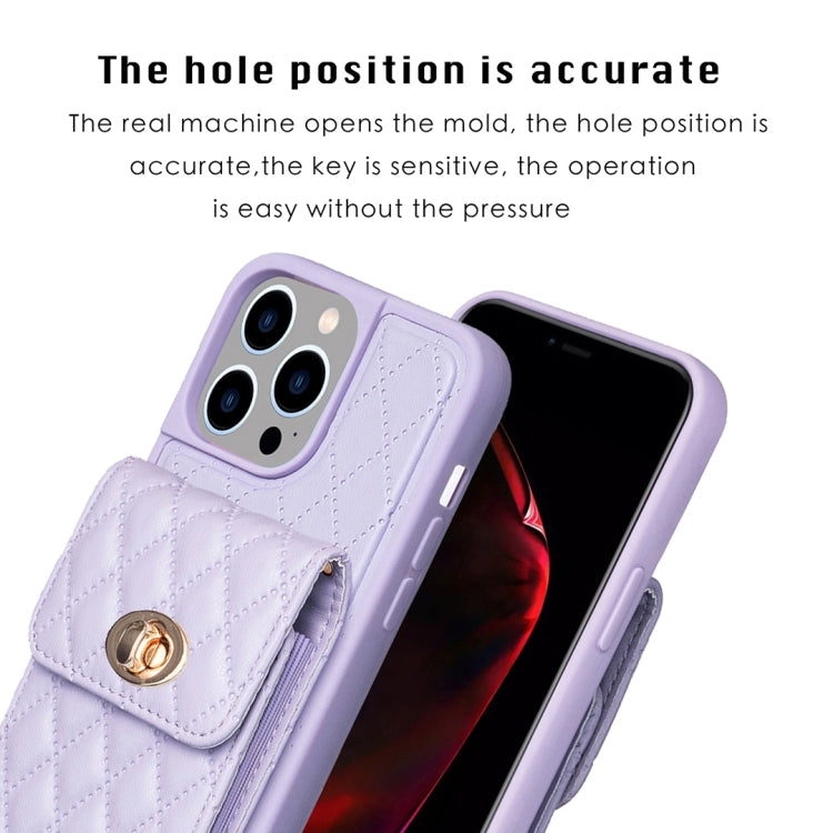 For iPhone 15 Pro Vertical Wallet Rhombic Leather Phone Case(Purple) - HoMEdemic™ 